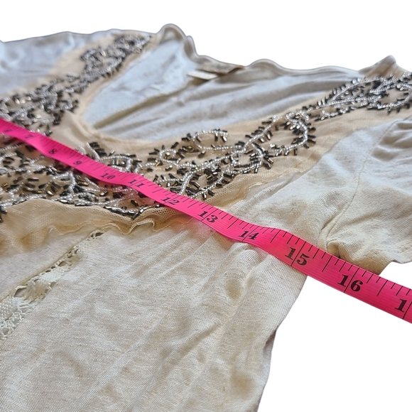 Boho Beaded Lace Top Ivory Daytrip Buckle Large | Y2K Preppy Festival Blouse - Picture 6 of 7